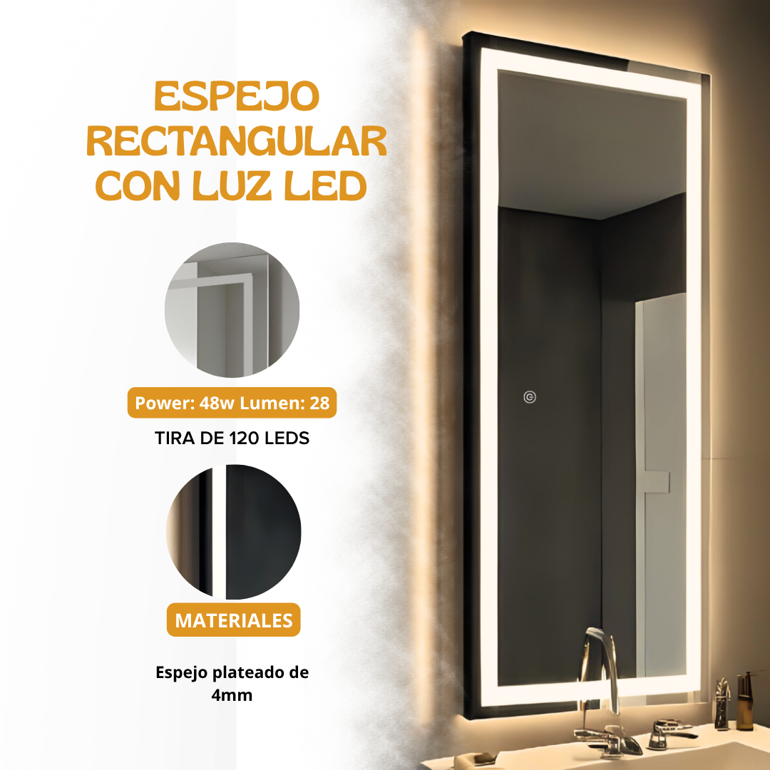 Espejo Rectangular 52 x 120 3 Luces LED