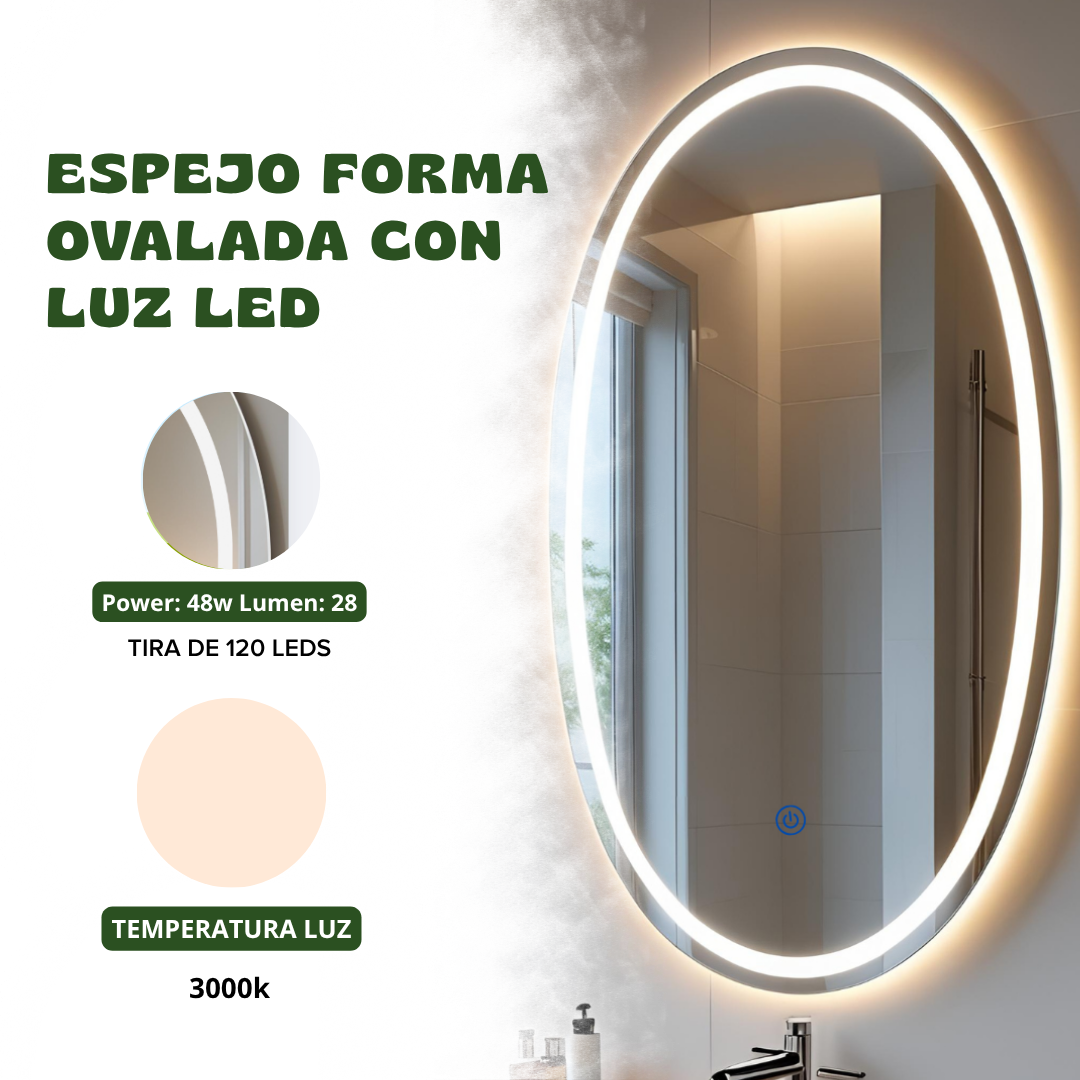 Espejo Ovalado 60 x 80 cm 1 Luz LED
