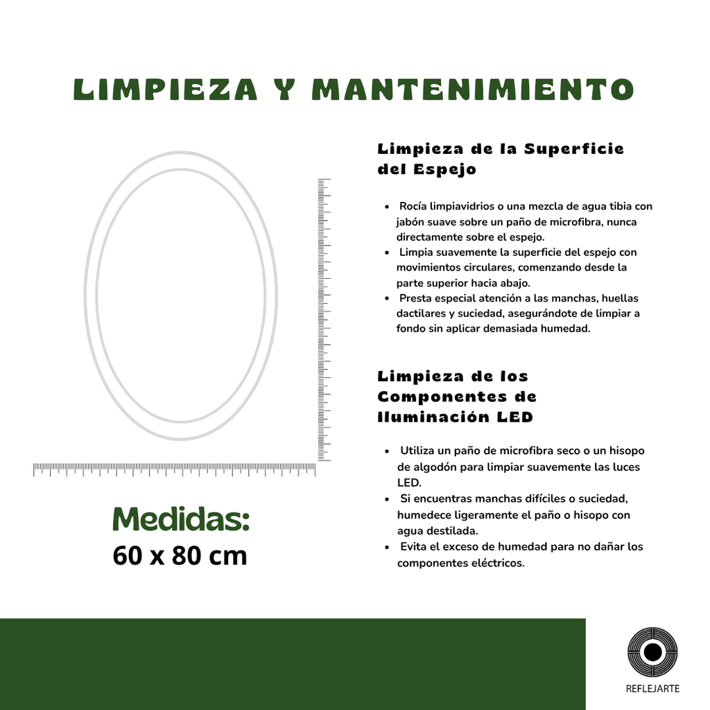 Espejo Ovalado 60 x 80 cm 1 Luz LED