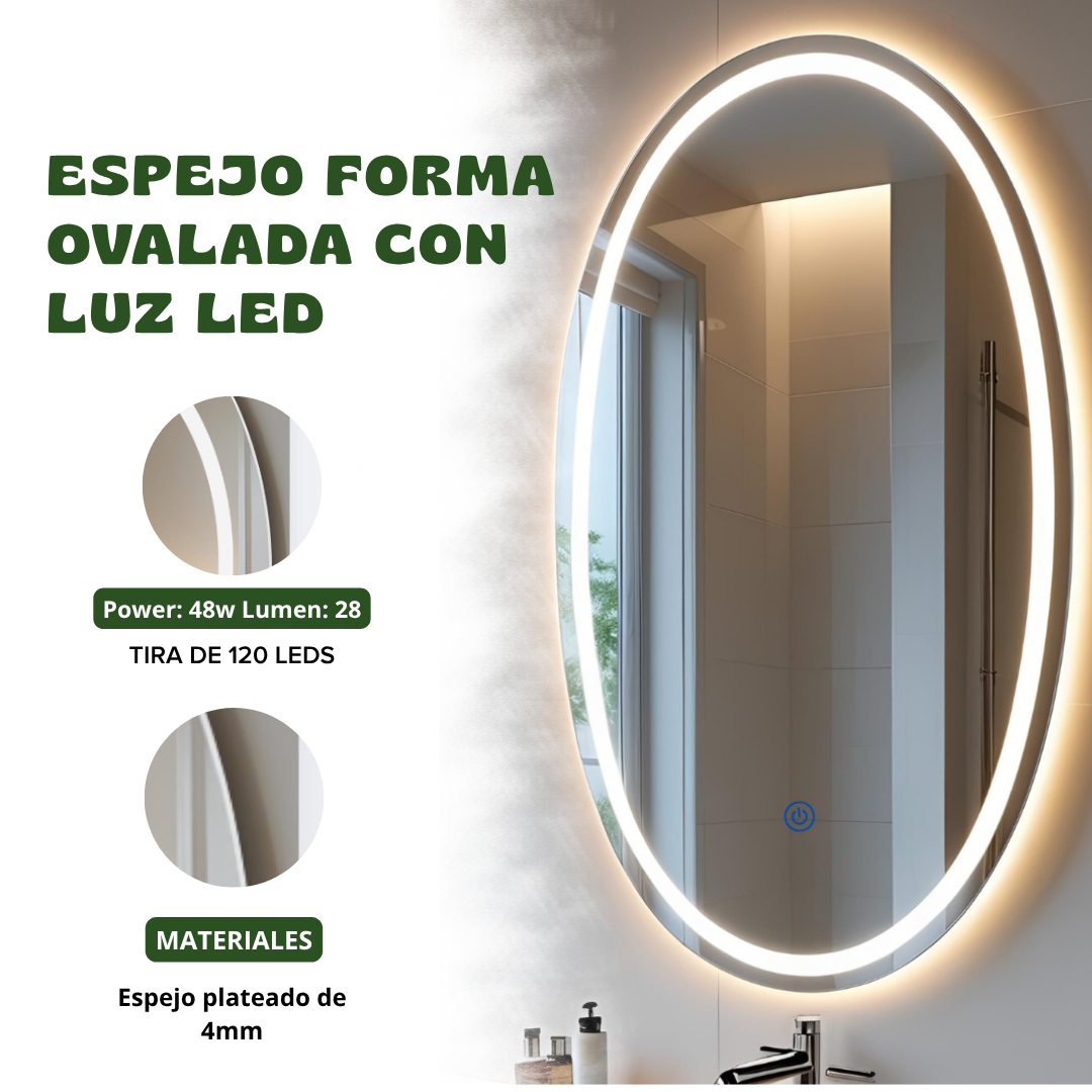 Espejo Ovalado 60 x 80 cm 1 Luz LED