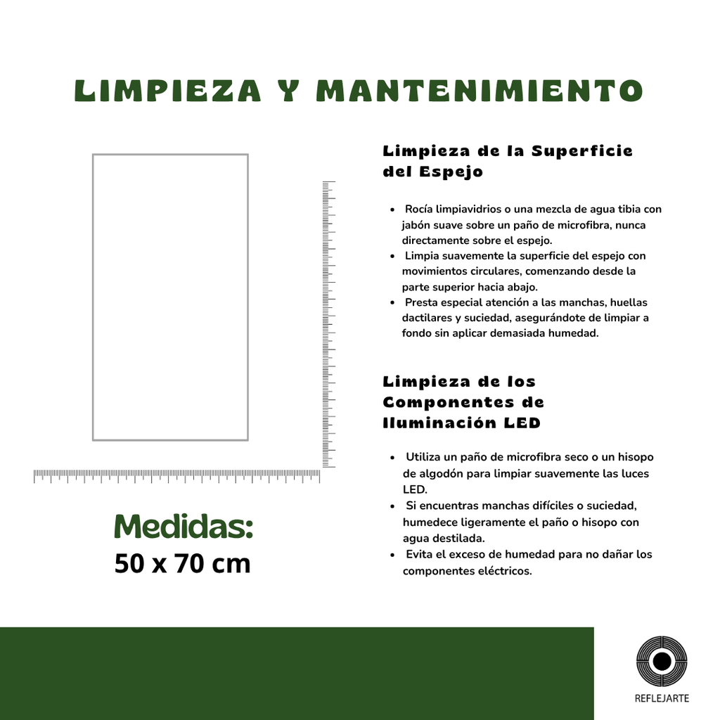 Espejo Rectangular 50 x 70 cm 1 Luz LED