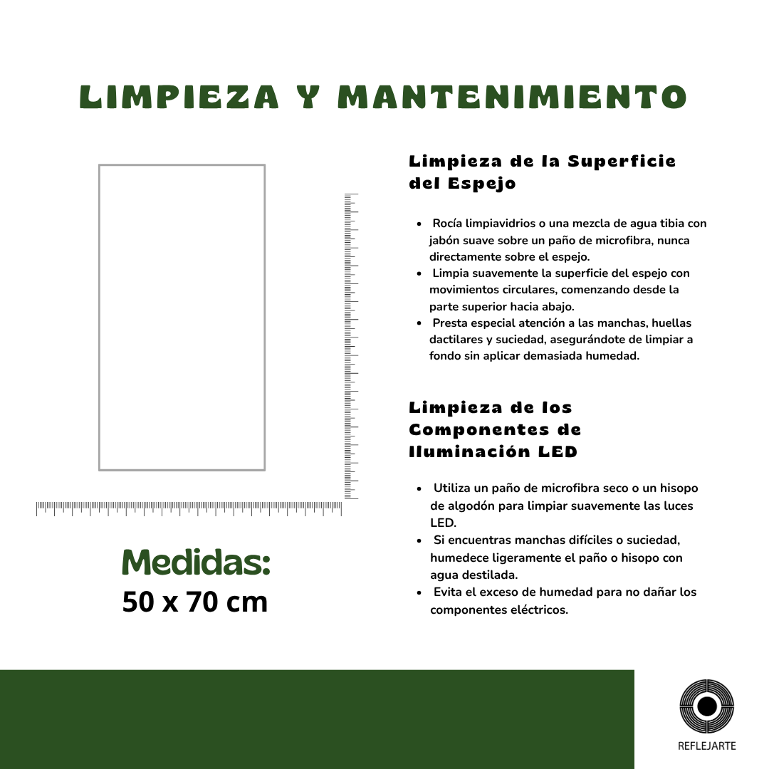 Espejo Rectangular 50 x 70 cm 1 Luz LED
