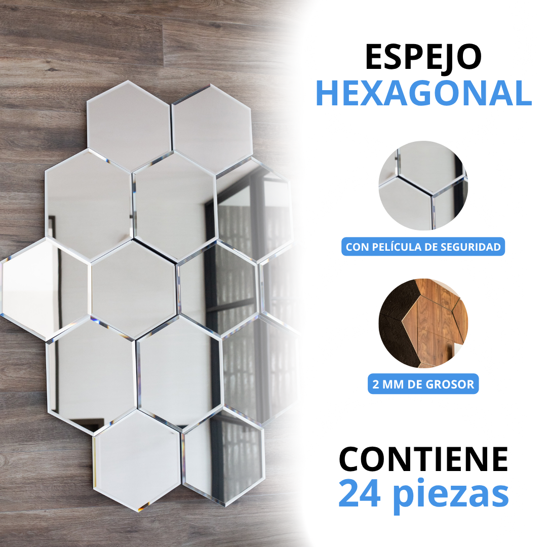 Kit 24pz. Espejos Hexagonal 10 cm de radio
