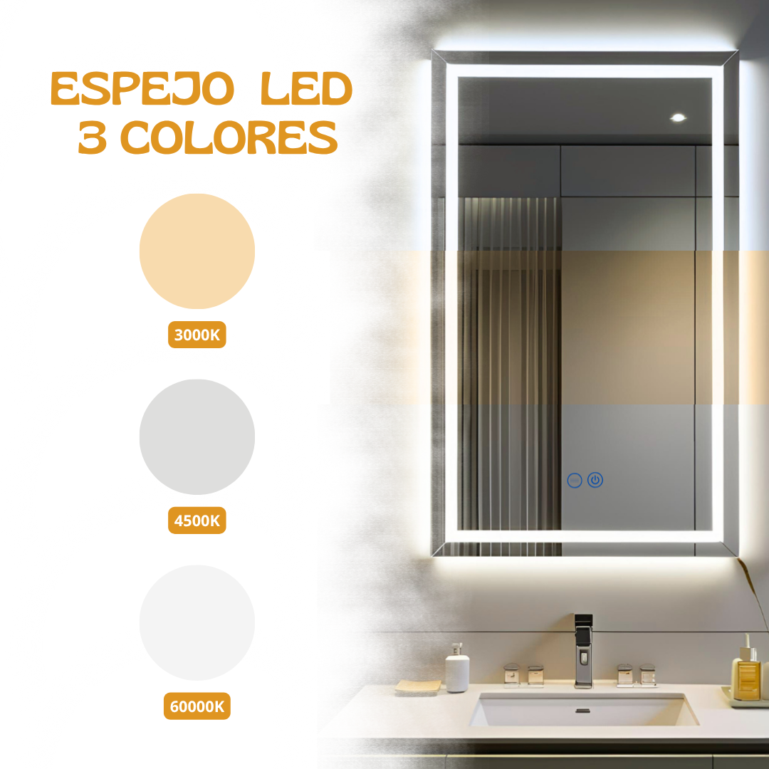 Espejo Rectangular 50 x 70 cm 3 Luces LED