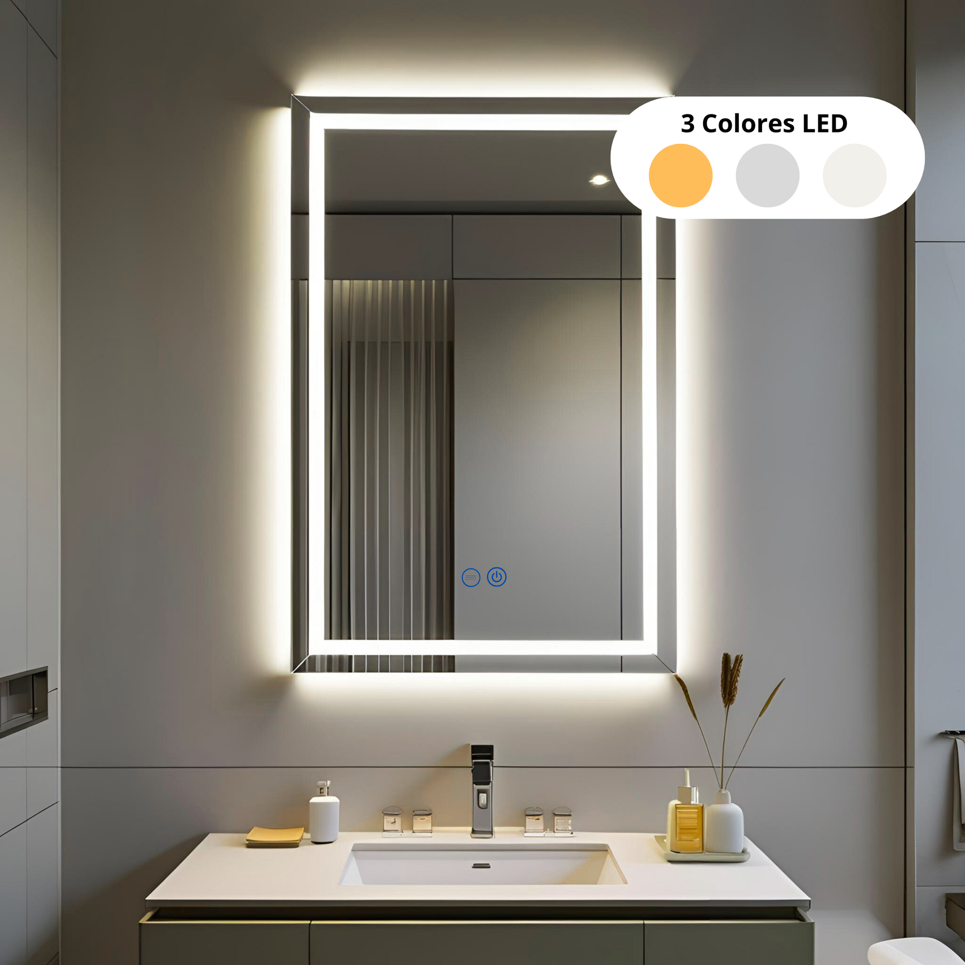 Espejo Rectangular 50 x 70 cm 3 Luces LED